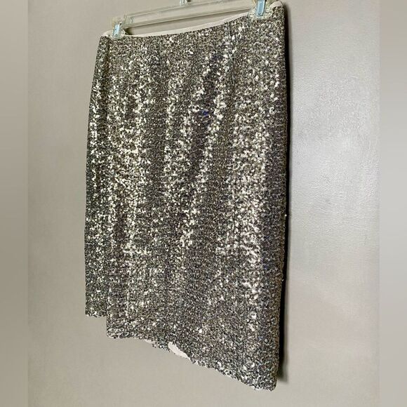 CHICO’S Stephanie gold sequin Pencil skirt NWT shimmer party cocktail glam sz M - Picture 7 of 16